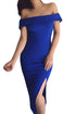 Sexy Blue Off Shoulder Side Slit Bodycon Dress